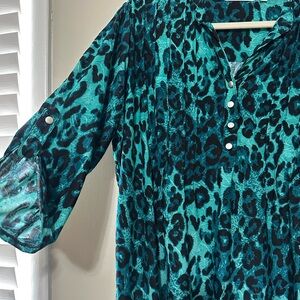 Elegant Teal Leopard Print Blouse
